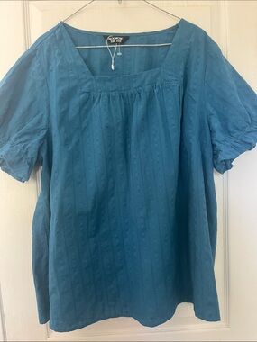 BloomChic Teal Square-Neck Short Sleeve Top